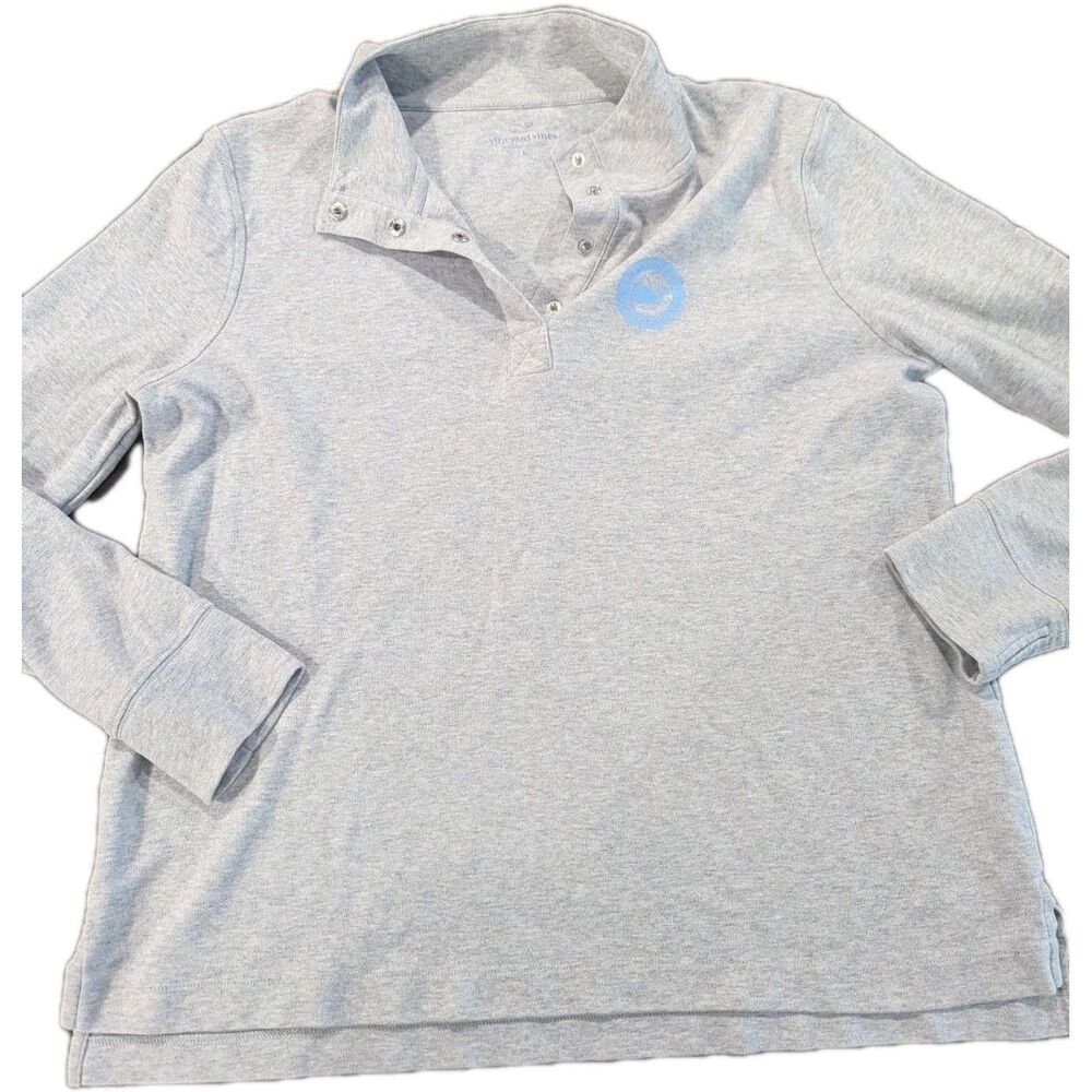 Vineyard Vines Women's Large Gray 1/4 Snap Button Up Cotton Pullover Whale Logo